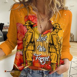 Aboriginal Anzac Day Women Casual Shirt Soldier Poppy Vibe