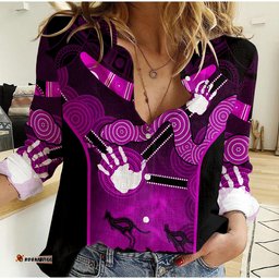 Women Casual Shirt Aboriginal Australian Boomerang and Snake Indigenous Art Ver.04