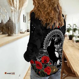 Custom Personalised Magpies Football ANZAC Day Women Casual Shirt Speical Poppy mix Aboriginal