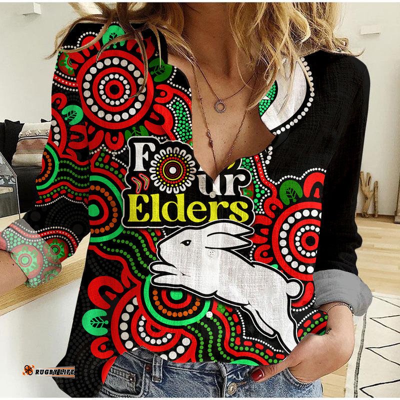 Custom Personalised Rabbitohs Rugby Women Casual Shirt NAIDOC Torres Strait For Our Elders