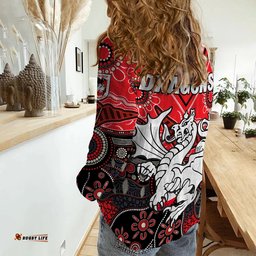 Dragons Rugby Women Casual Shirt Indigenous Pattern Artsy Version