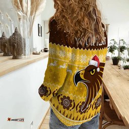 Custom Personalised Hawthorn Football Women Casual Shirt Hawks Indigenous Merry Christmas