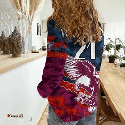 Custom Text And Number Sea Eagles Rugby ANZAC Women Casual Shirt Lest We Forget