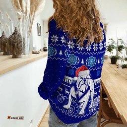 Bulldogs Rugby Christmas Women Casual Shirt Berries Merry Xmas Aboriginal Art