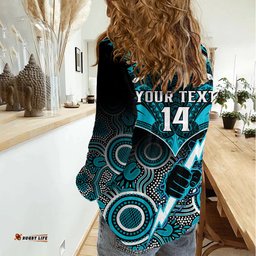 Personalised Port Adelaide Football Women Casual Shirt Power Aboriginal Mix Polynesian Pattern