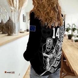 Custom Text And Number New Zealand Tiki Rugby Women Casual Shirt NZ Warriors Fern Maori Style