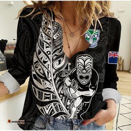 Custom Text And Number New Zealand Tiki Rugby Women Casual Shirt NZ Warriors Fern Maori Style
