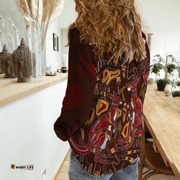 Aboriginal Kangaroo family with Hand Art Women Casual Shirt