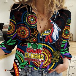 Roosters Rugby Aboriginal Art Women Casual Shirt NAIDOC Indigenous Tribal