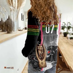 Personalised Panther Rugby NRL Premiers Women Casual Shirt Panther Pride Black & Pink Aboriginal Mix Art