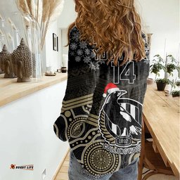 Custom Collingwood Football Christmas Women Casual Shirt Merry Xmas 2023 Mix Aboriginal Art