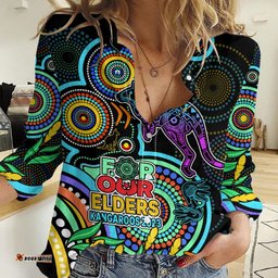 Kangaroos Football Aboriginal Art Women Casual Shirt NAIDOC Indigenous Tribal