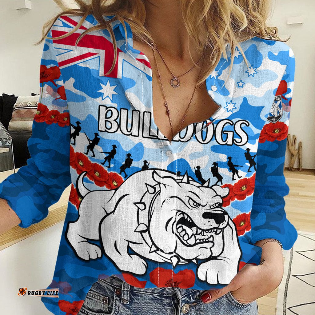 Bulldogs Rugby ANZAC Women Casual Shirt Lest We Forget