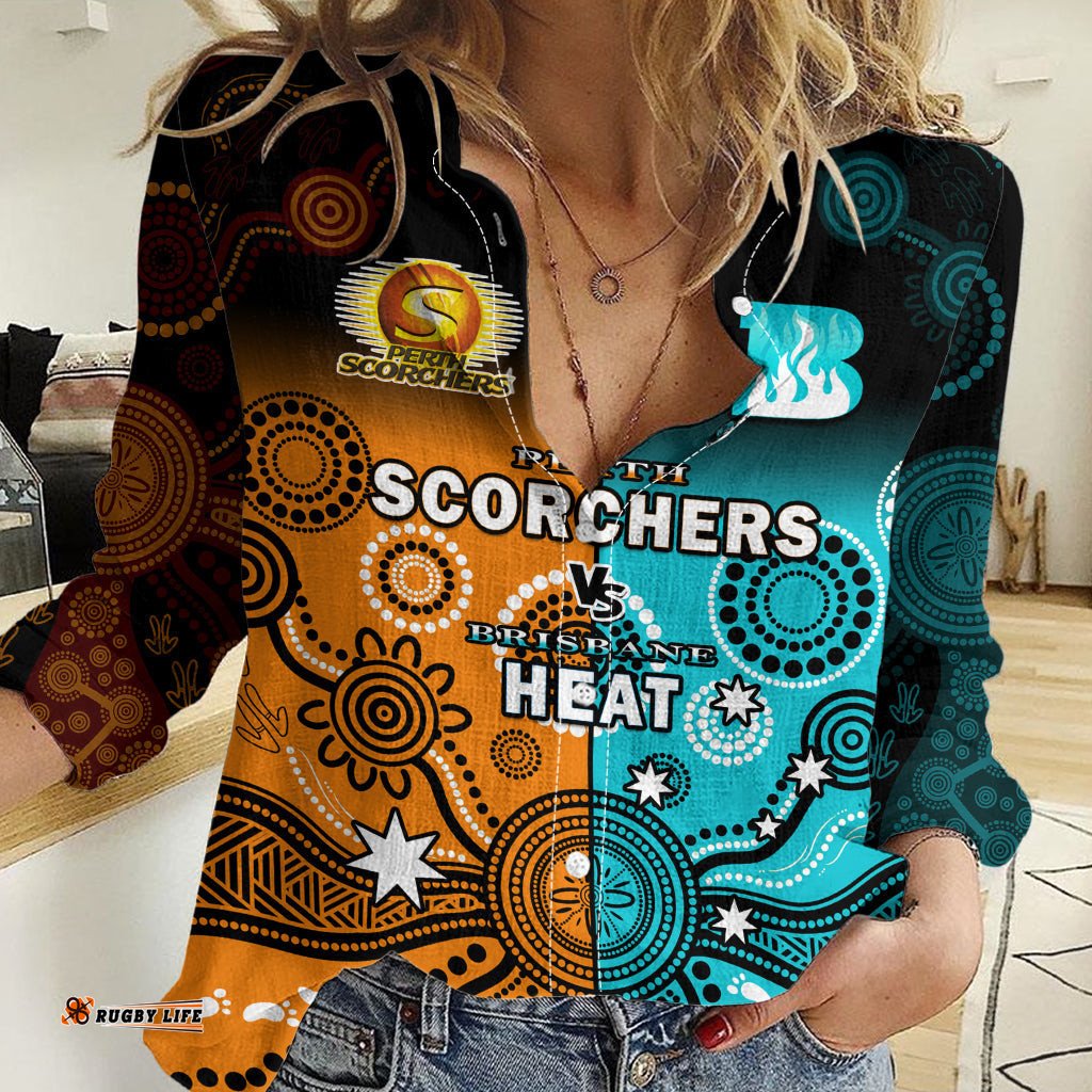 Perth Scorchers and Brisbane Heat Cricket Women Casual Shirt Aboriginal Art