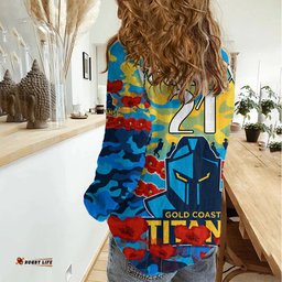 Custom Text And Number Titans Rugby ANZAC Women Casual Shirt Lest We Forget