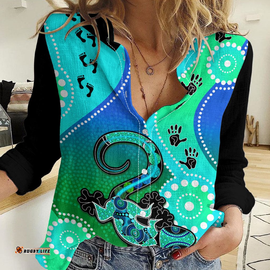 Personalised Australia Lizard Women Casual Shirt Aboriginal Tribal Art Stylization