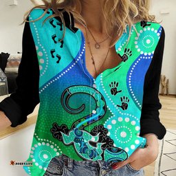 Personalised Australia Lizard Women Casual Shirt Aboriginal Tribal Art Stylization