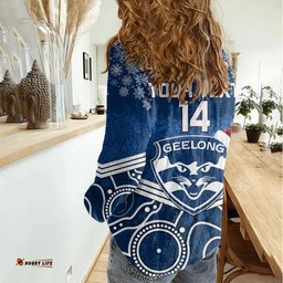 Custom Geelong Football Christmas Women Casual Shirt Merry Xmas 2023 Mix Aboriginal Art