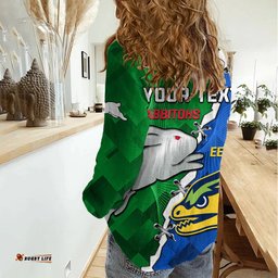 Custom Personalised Rabbitohs Mix Eels Rugby Women Casual Shirt Souths And Parra Sporty Style