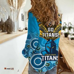 Titans Rugby Women Casual Shirt Aboriginal Mix Polynesian Pattern