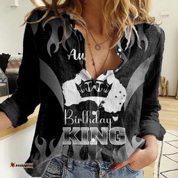 Australia King Birthday Women Casual Shirt Australian Map With Crown Black Version