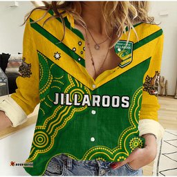 Australia Rugby Women Casual Shirt Jillaroos Champions Indigenous Green Style