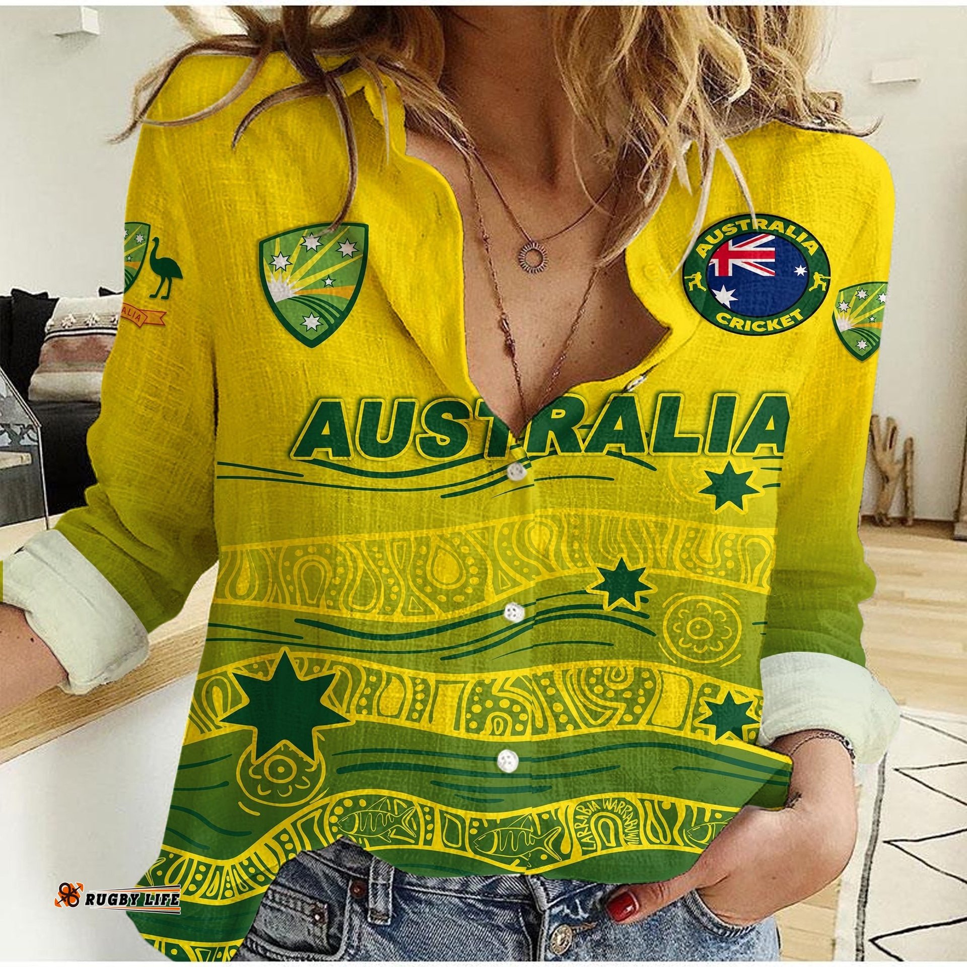 Australian Cricket - National Color Aboriginal Art Women Casual Shirt