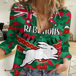 Custom Text And Number Rabbitohs Rugby ANZAC Women Casual Shirt Lest We Forget
