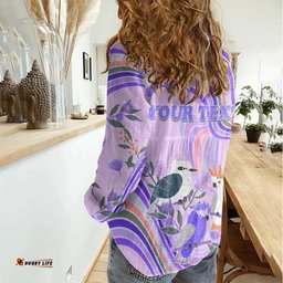 Personalised Australia Hippie Christmas Women Casual Shirt Cockatoo Kookaburra with Wattle Violet Pastel Color
