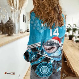 Custom Sharks Rugby Christmas Women Casual Shirt Merry Xmas 2023 Mix Aboriginal Art