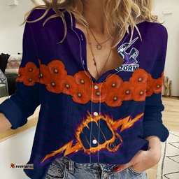 ANZAC 2023 Melbourne Storm Rugby Women Casual Shirt Poppy Flowers Sporty Style