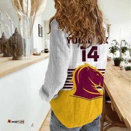Custom Text And Number Broncos Rugby 2023 Women Casual Shirt Sporty Style White Version