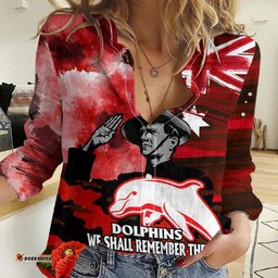 ANZAC Dolphins Rugby Women Casual Shirt We Shall Remember