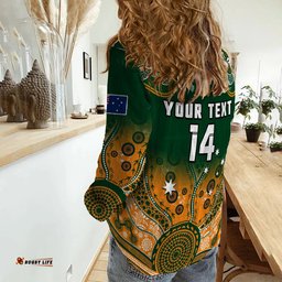 Custom Text And Number Australia Rugby Women Casual Shirt Wallabies Kangaroo Green Aboriginal