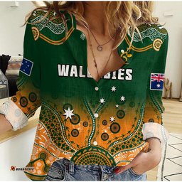 Custom Text And Number Australia Rugby Women Casual Shirt Wallabies Kangaroo Green Aboriginal