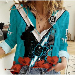 Port Adelaide Football ANZAC 2023 Women Casual Shirt Power Aboriginal Mix Poppy Camouflage