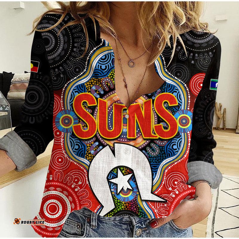 Custom Personalised Suns Football NAIDOC Week Women Casual Shirt Indigenous