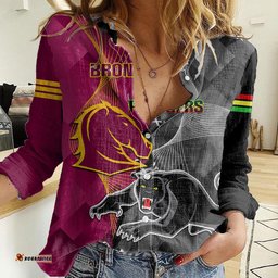 Panthers And Broncos Rugby Women Casual Shirt 2023 Grand Final Penrith Brisbane Together