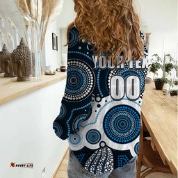 Custom Personalised And Number Blues AFL Women Casual Shirt Aboriginal Patterns