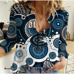 Custom Personalised And Number Blues AFL Women Casual Shirt Aboriginal Patterns