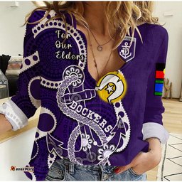 Fremantle Football NAIDOC 2023 Women Casual Shirt Dockers For Our Elders Indigenous Art