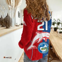 Custom Text And Number NRL Dolphins Combine Parra Eels Women Casual Shirt Sporty Style