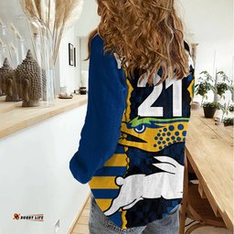 Custom Text And Number NRL Combine Rabbitohs and Eels Women Casual Shirt