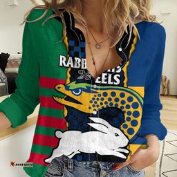 Custom Text And Number NRL Combine Rabbitohs and Eels Women Casual Shirt