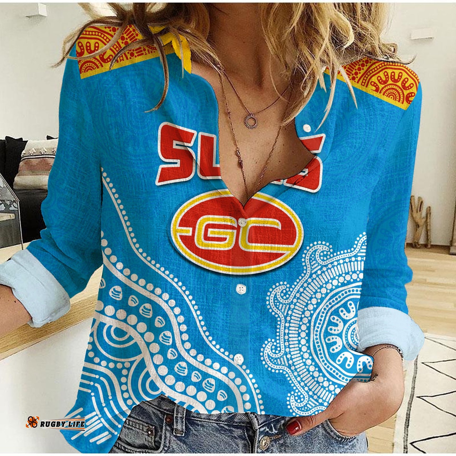 Custom Text And Number Suns Women Casual Shirt Go Sunnies Aboriginal Simple Style