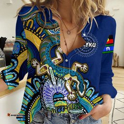 Custom Text And Number Australia NAIDOC 2023 Women Casual Shirt Palyku Indigenous Lizard For Our Elders