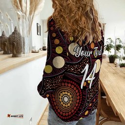 Custom Text and Number Women Casual Shirt Aboriginal Art Ver.04