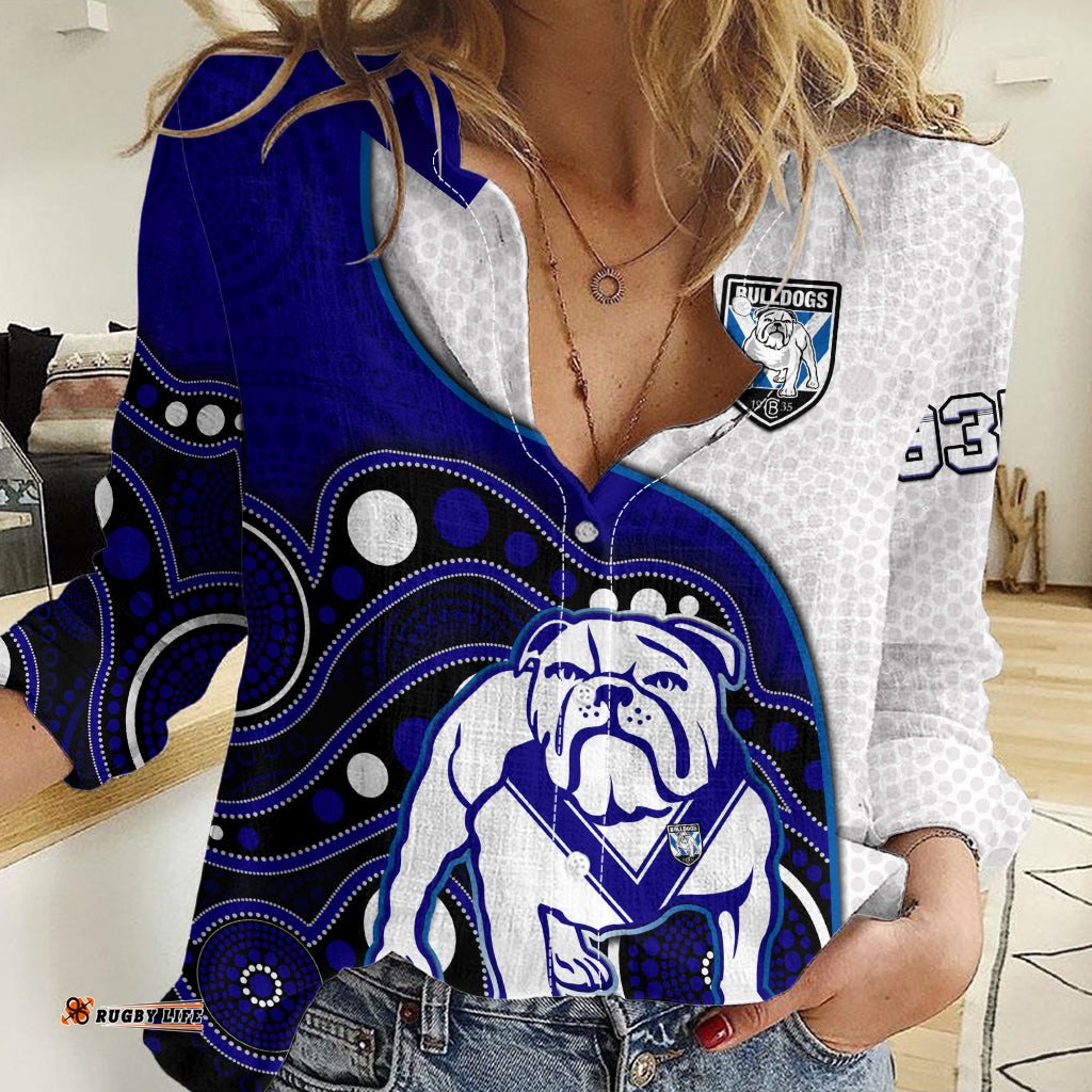 Bulldogs Rugby Women Casual Shirt Go Doggies Indigenous Art