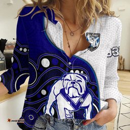 Bulldogs Rugby Women Casual Shirt Go Doggies Indigenous Art