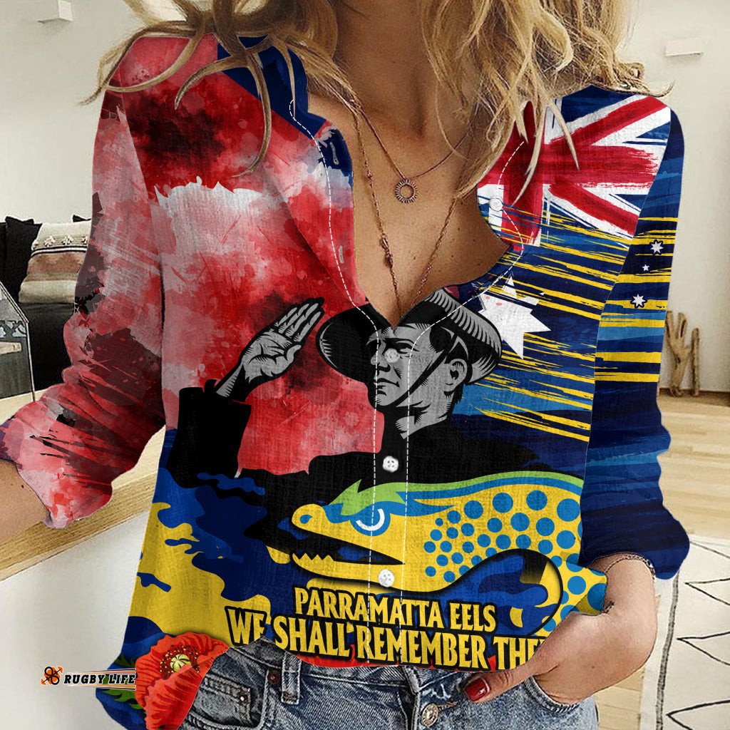 ANZAC Eels Rugby Women Casual Shirt We Shall Remember